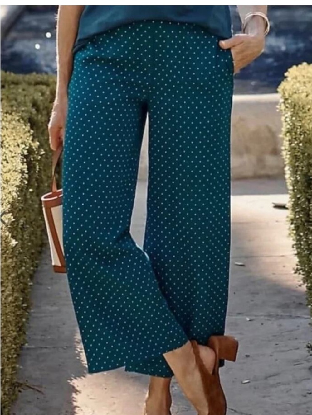 J. Jill Women’s size 3X Teal Blue Polka Dot Wearever Wide Leg Crop Pants
